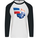 Curled Dominican Republic Flag Dominicanos Day Mens L/S Baseball T-Shirt White/Black