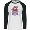 Biker Santa Christmas Motorcycle Motorbike Mens L/S Baseball T-Shirt White/Black