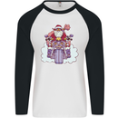 Biker Santa Christmas Motorcycle Motorbike Mens L/S Baseball T-Shirt White/Black