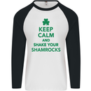 Keep Calm & Shamrocks St. Patrick's Day Mens L/S Baseball T-Shirt White/Black