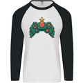 Christmas Tree Video Game Controller Joypad Xmas Mens L/S Baseball T-Shirt White/Black