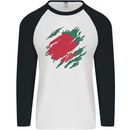 Torn Bangladesh Flag Bangladeshi Day Football Mens L/S Baseball T-Shirt White/Black