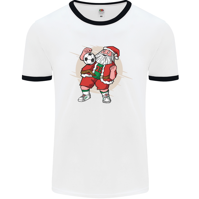 Football Santa Christmas Soccer Xmas Mens Ringer T-Shirt White/Black