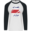 Torn Costa Rica Flag Rican Day Football Mens L/S Baseball T-Shirt White/Black