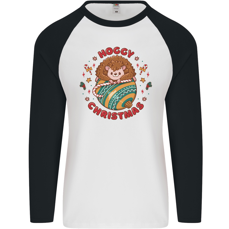 Funny Hoggy Christmas Hedgehog Mens L/S Baseball T-Shirt White/Black