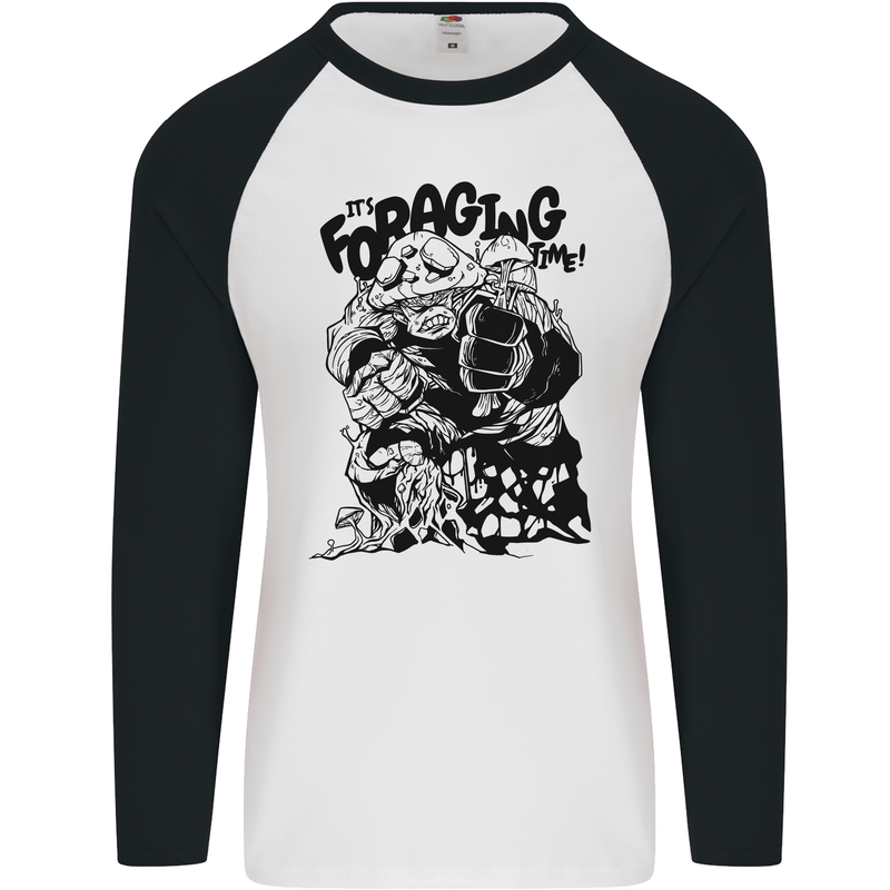 It's Foraging Time Funny Forager Mens L/S Baseball T-Shirt White/Black