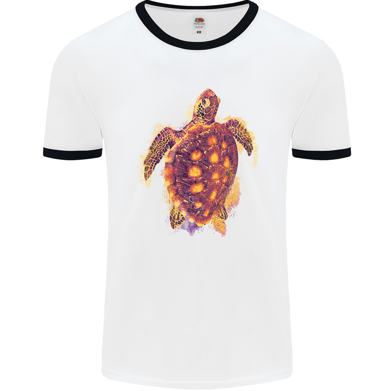 A Watercolour Turtle Mens Ringer T-Shirt White/Black