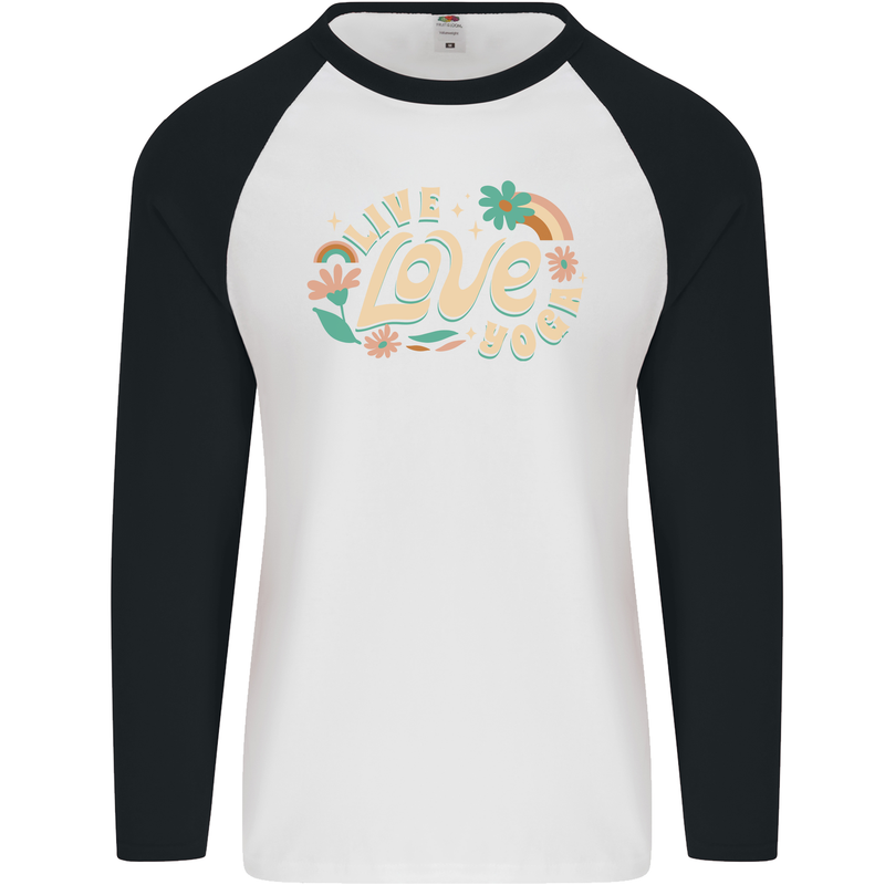 Live Love Yoga Mens L/S Baseball T-Shirt White/Black