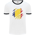 Torn Romania Flag Romanian Day Football Mens Ringer T-Shirt White/Black