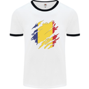 Torn Romania Flag Romanian Day Football Mens Ringer T-Shirt White/Black