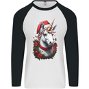 Christmas Unicorn Wreath Xmas Mens L/S Baseball T-Shirt White/Black