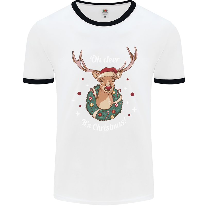 Oh Deer Its Christmas Funny Hunting Hunter Xmas Mens Ringer T-Shirt White/Black