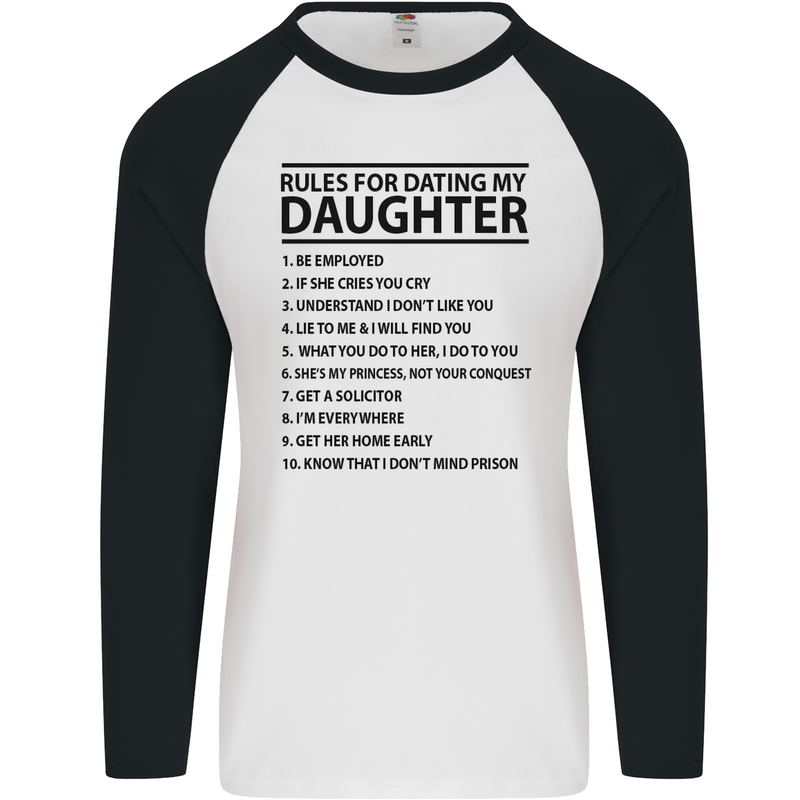 Rules for Dating My Daughter Father's Day Mens L/S Baseball T-Shirt White/Black