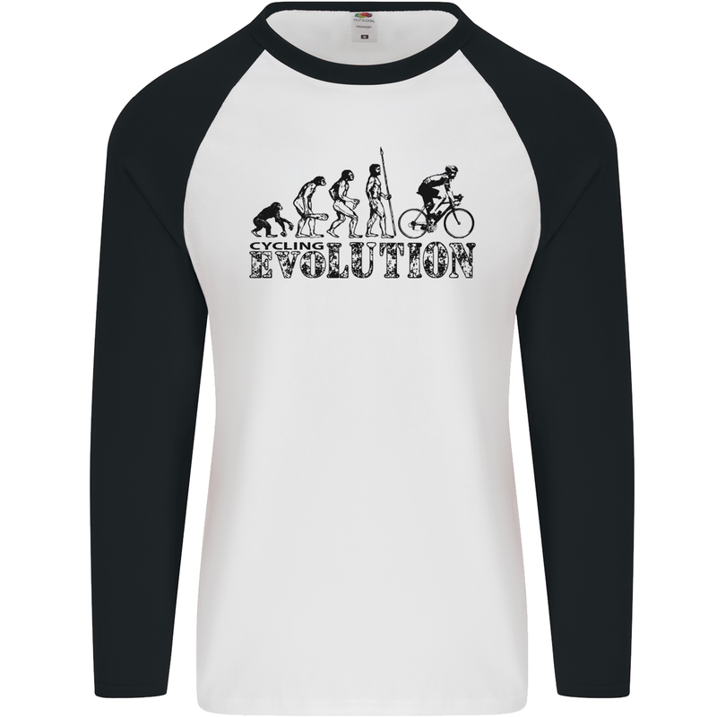 Evolution of Cycling Cyclist Bicycle Funny Mens L/S Baseball T-Shirt White/Black