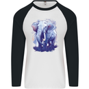 An Elephant Watercolour Mens L/S Baseball T-Shirt White/Black