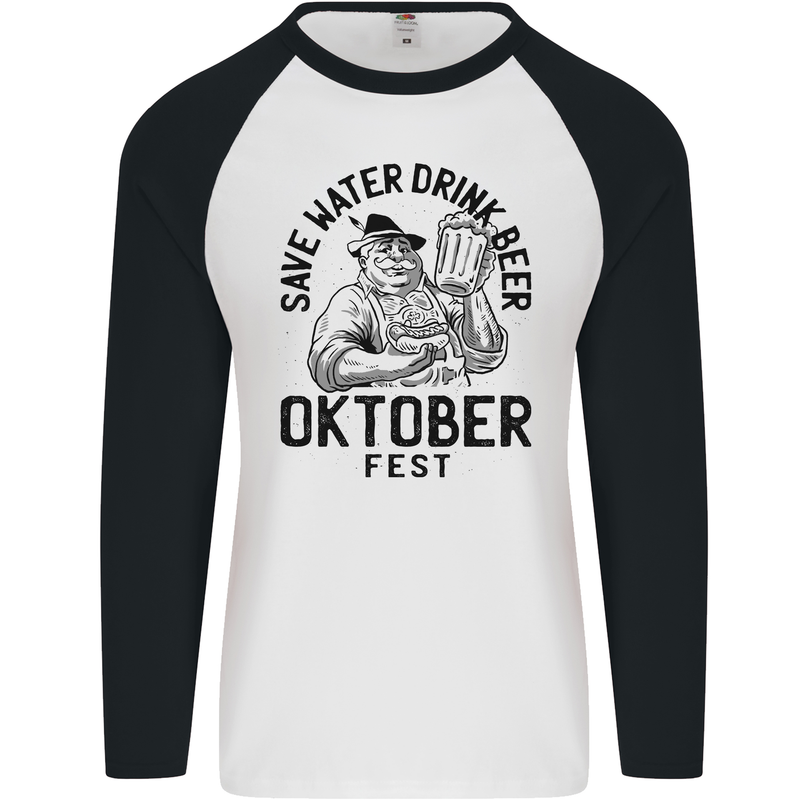 Oktoberfest Drink Beer Funny Alcohol Mens L/S Baseball T-Shirt White/Black