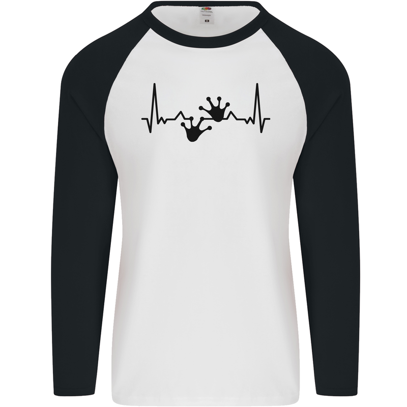 Lizard ECG Gekko Pulse Bearded Dragon Mens L/S Baseball T-Shirt White/Black