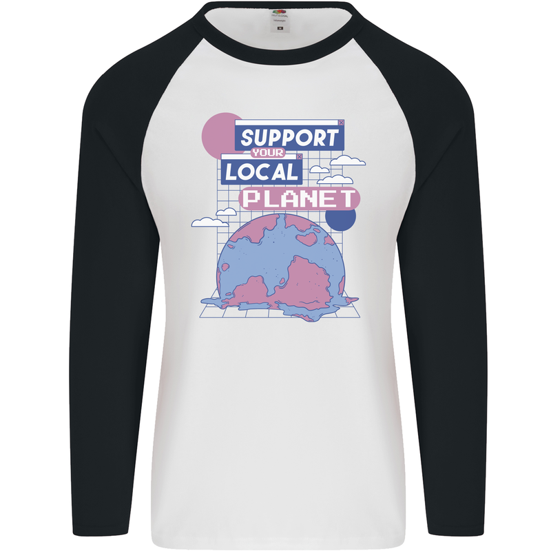 Climate Change Support Your Local Planet Mens L/S Baseball T-Shirt White/Black
