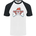 Santa Controller Video Games Gaming Joypad Xmas Mens S/S Baseball T-Shirt White/Black