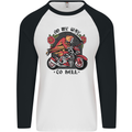 Biker On My Way to Hell Motorbike Skull Mens L/S Baseball T-Shirt White/Black