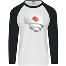 Curled Japan Flag Japanese Day Football Mens L/S Baseball T-Shirt White/Black