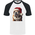 Christmas British Bulldog Union Jack Xmas Dog Mens S/S Baseball T-Shirt White/Black