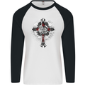 Steampunk Cross Gothic Heavy Metal Biker Mens L/S Baseball T-Shirt White/Black