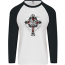 Steampunk Cross Gothic Heavy Metal Biker Mens L/S Baseball T-Shirt White/Black