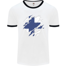 Torn Finland Flag Finnish Day Football Mens Ringer T-Shirt White/Black