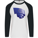 Curled EU Flag European Union Flag Football Mens L/S Baseball T-Shirt White/Black