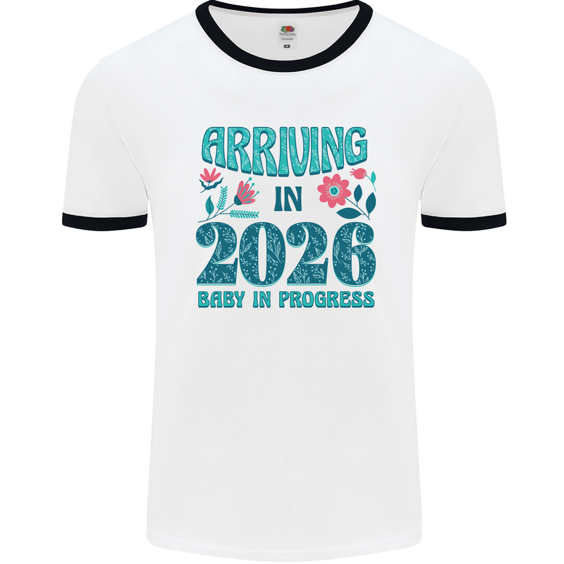 Arriving 2026 New Baby Pregnancy Pregnant Mens Ringer T-Shirt White/Black