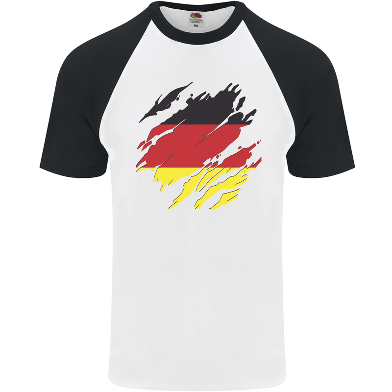 Torn Germany Flag German Day Football Mens S/S Baseball T-Shirt White/Black