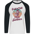 Chill & Grill Funny Summer BBQ Braai Mens L/S Baseball T-Shirt White/Black