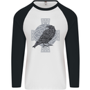 Odin Celtic Raven Viking Tattoo Cross Runic Mens L/S Baseball T-Shirt White/Black