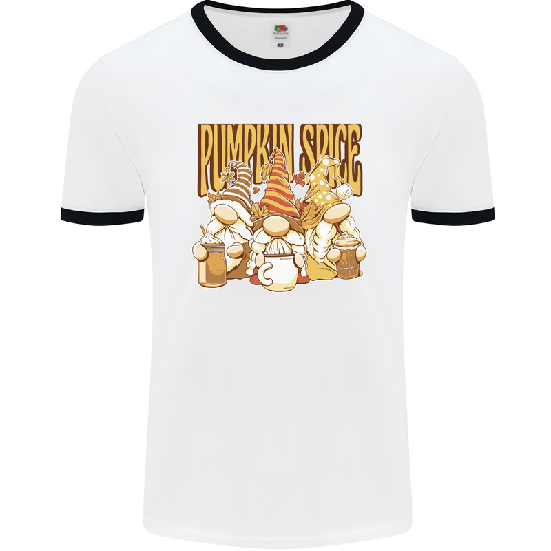 Pumpkin Spice Gnomes Halloween Mens Ringer T-Shirt White/Black