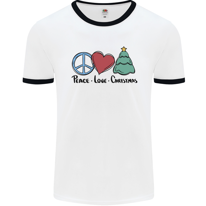 Peace Love Christmas Xmas Mens Ringer T-Shirt White/Black