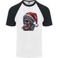 American Christmas Skull Xmas USA Flag Biker Mens S/S Baseball T-Shirt White/Black