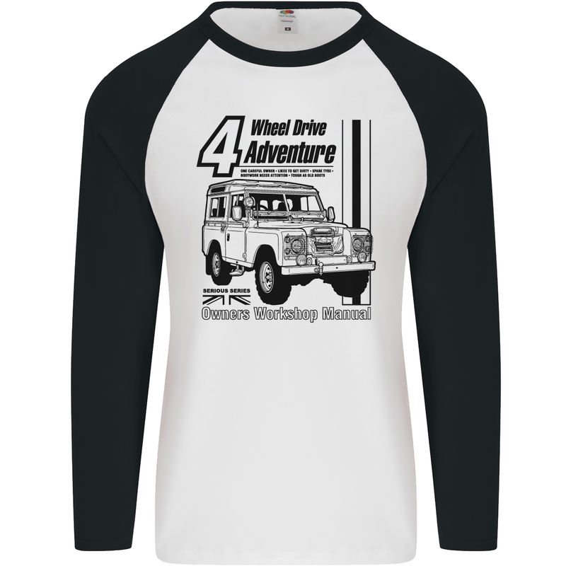 4 Wheel Drive Adventure 4X4 Off Road Mens L/S Baseball T-Shirt White/Black