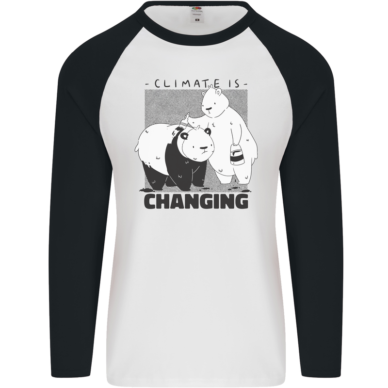 Climate Change Polar Bears Environment Mens L/S Baseball T-Shirt White/Black