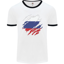 Torn Russia Flag Russian Day Football Mens Ringer T-Shirt White/Black