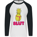 Pineapple Slut Funny Movie Theme Mens L/S Baseball T-Shirt White/Black