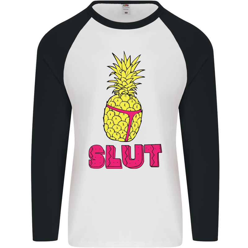 Pineapple Slut Funny Movie Theme Mens L/S Baseball T-Shirt White/Black