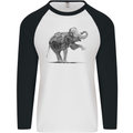 Dancing Musical Elephant Ghetto Blaster Mens L/S Baseball T-Shirt White/Black