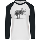 Dancing Musical Elephant Ghetto Blaster Mens L/S Baseball T-Shirt White/Black