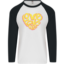 Love Word Art Heart Shape Anti-War Hippy Mens L/S Baseball T-Shirt White/Black