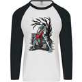 Graveyard Rock Guitar Skull Heavy Metal Mens L/S Baseball T-Shirt White/Black