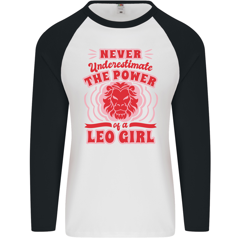 Power of Leo Girl Star Sign Zodiac Horoscope Mens L/S Baseball T-Shirt White/Black