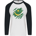 Torn Mauritania Flag Mauritanian Day Football Mens L/S Baseball T-Shirt White/Black