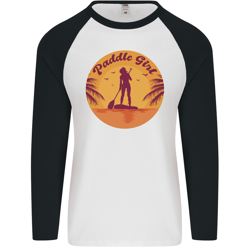 Paddleboarding Girl Mens L/S Baseball T-Shirt White/Black