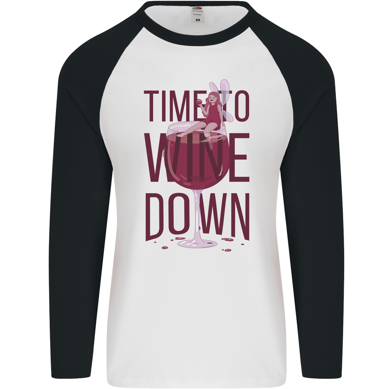 Time to Wine Down Funny Alcohol Mens L/S Baseball T-Shirt White/Black